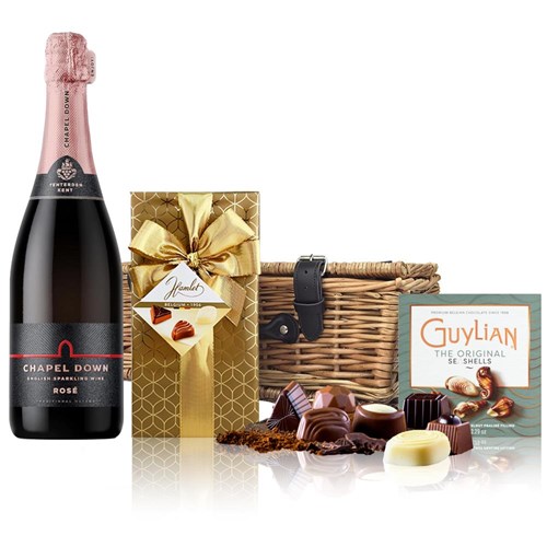 Chapel Down Rose English Sparkling Wine 75cl And Chocolates Hamper
